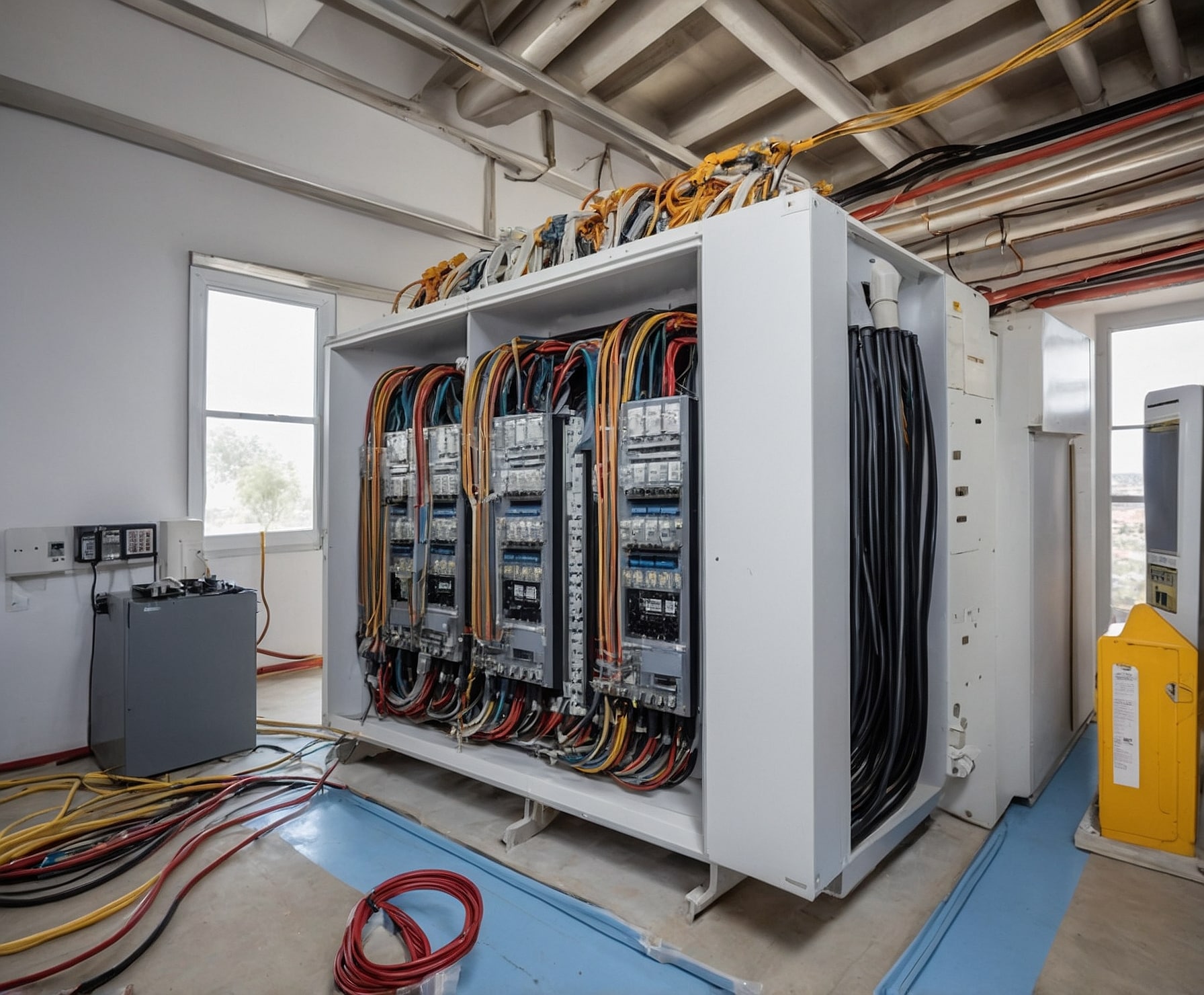 Instalación eléctrica en complejo residencial moderno.